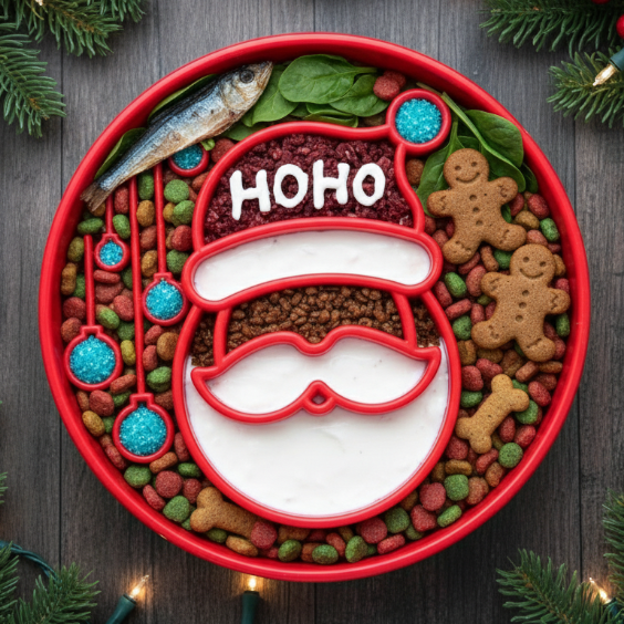 Santa-Pattern Dog Bowl for Holiday Meals