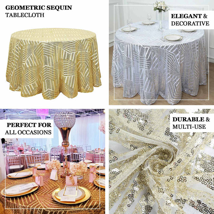 Geometric sequin tablecloth in gold and silver for elegant decor