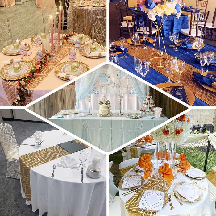 Various beautifully decorated event tables with elegant centerpieces and table settings.