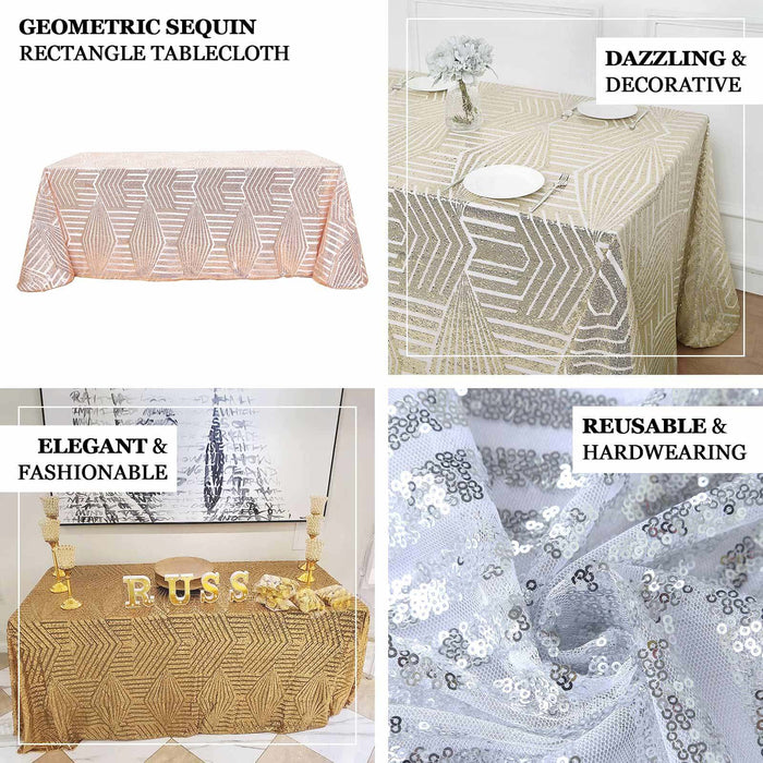 Geometric sequin rectangle tablecloth in various colors