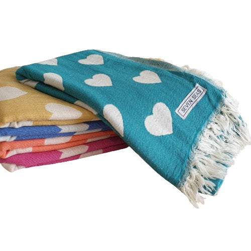 Seven Seas Turkish Towel / Sarong - Premium Hearts