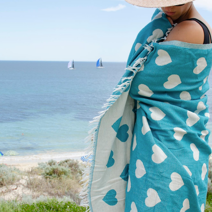 Seven Seas Turkish Towel / Sarong - Premium Hearts
