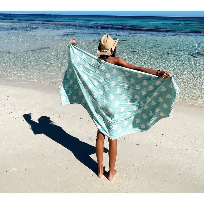 Seven Seas Turkish Towel / Sarong - Premium Hearts
