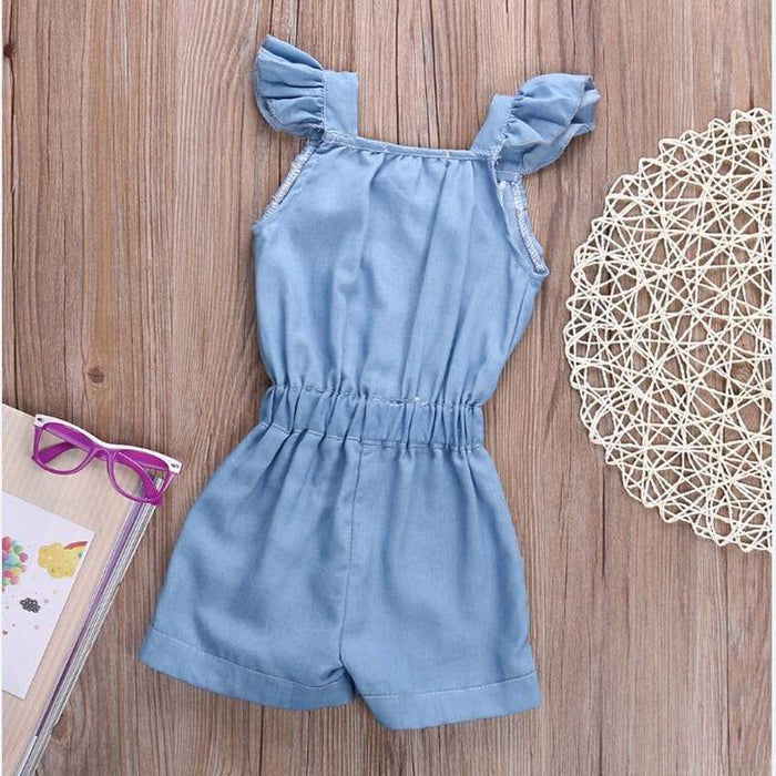 Solid Denim Flutter-sleeve Jumpsuit