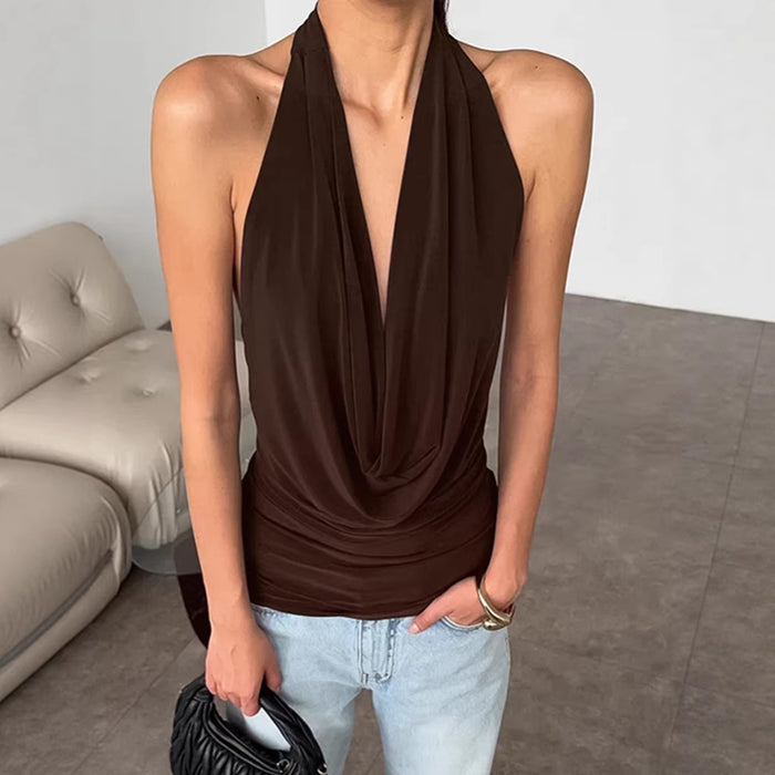 Spring Summer Designer Knitted Backless Boat-Neck Top Womens Clothing