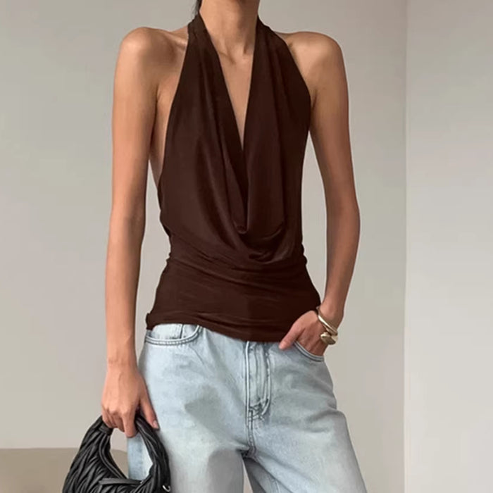 Spring Summer Designer Knitted Backless Boat-Neck Top Womens Clothing