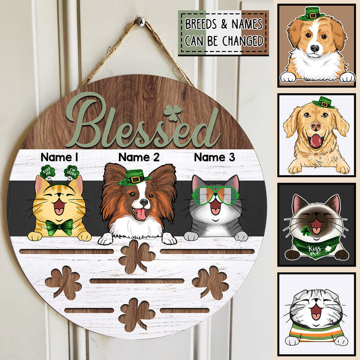 St. Patrick's Day Personalized Wood Sign, Gifts For Pet Lovers, Blessed Shamrock Custom Wooden Signs