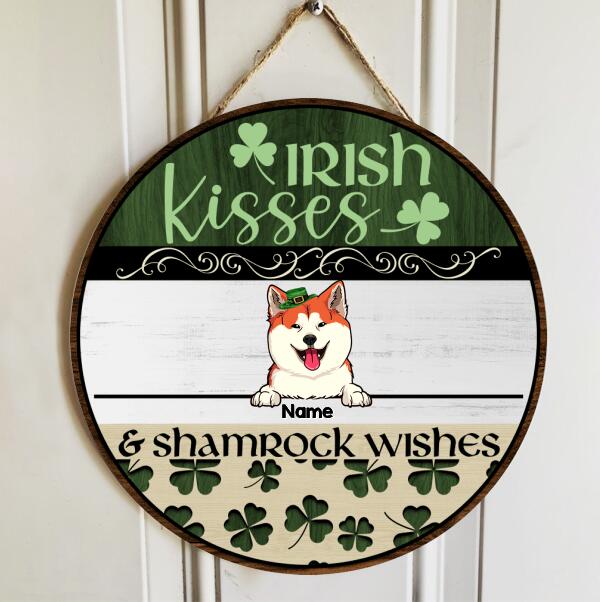 St. Patrick's Day Personalized Wood Sign, Gifts For Pet Lovers, Irish Kisses Shamrock Wishes Custom Wooden Signs