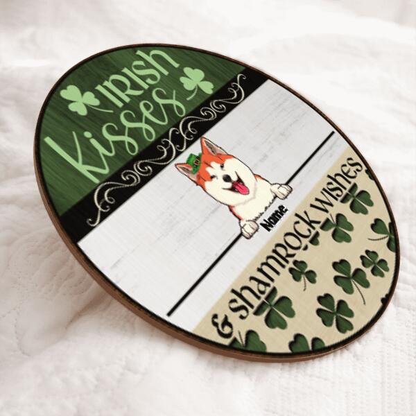 St. Patrick's Day Personalized Wood Sign, Gifts For Pet Lovers, Irish Kisses Shamrock Wishes Custom Wooden Signs