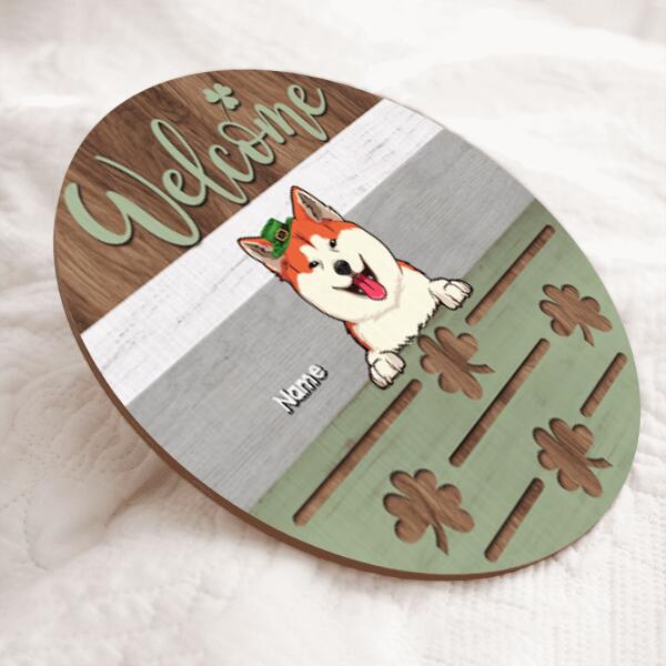 St. Patrick's Day Welcome Door Signs, Gifts For Pet Lovers, Shamrock Personalized Wood Sign
