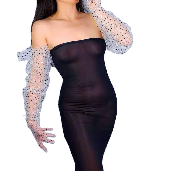 Summer Black Polka Dot Lace Transparent Mesh Sunscreen Clothing Gloves