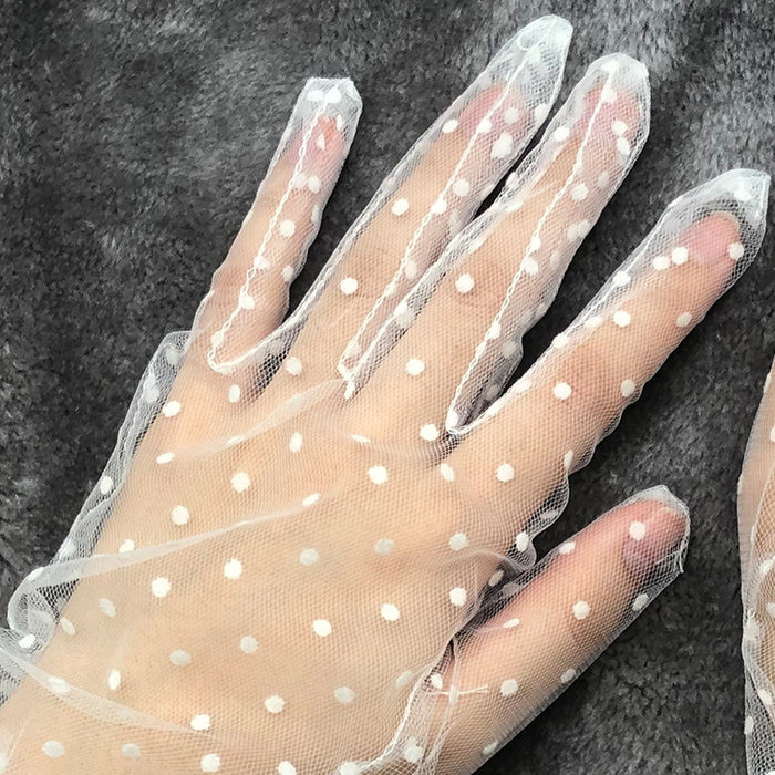 Summer Black Polka Dot Lace Transparent Mesh Sunscreen Clothing Gloves