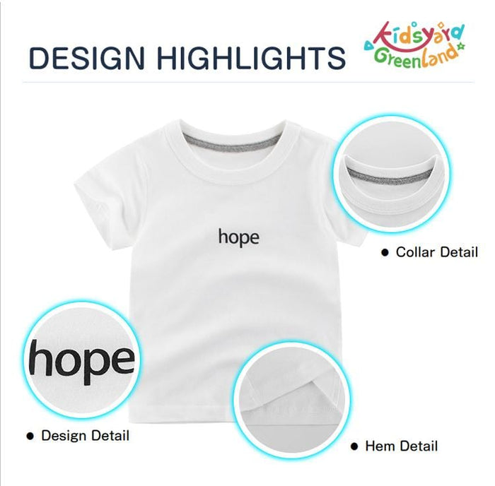 Summer Kids Premium Cotton T-shirt with "Hope" Pattern - Kidsyard Greenland