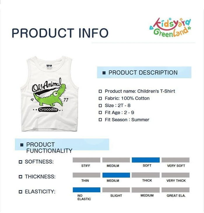 Summer Kids Vests with Crocodile Pattern - Kidsyard Greenland