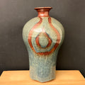 Tall Vase in Blue with Brown Design Details