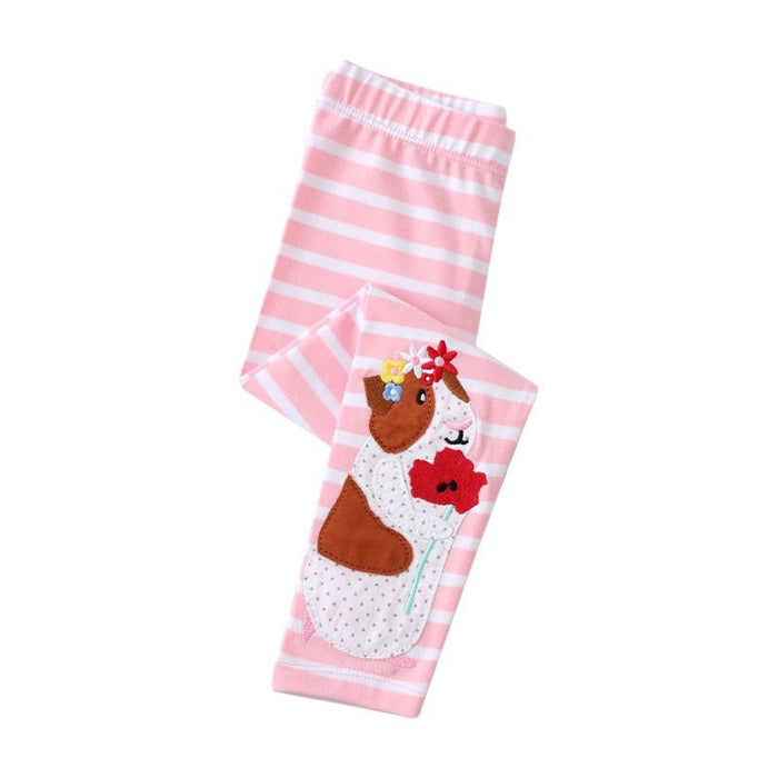 Toddle/Kid Girl's Flowers and Hamster Embroidery Stripes Leggings