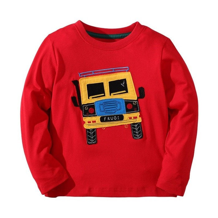 Toddler Boy Cartoon Car Print Long-sleeve Tee