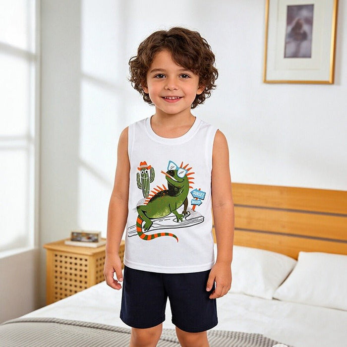 Toddler Boy Cool Chameleon Print Summer Top with Shorts Set