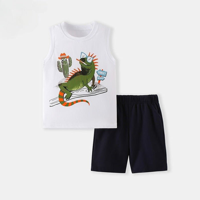 Toddler Boy Cool Chameleon Print Summer Top with Shorts Set