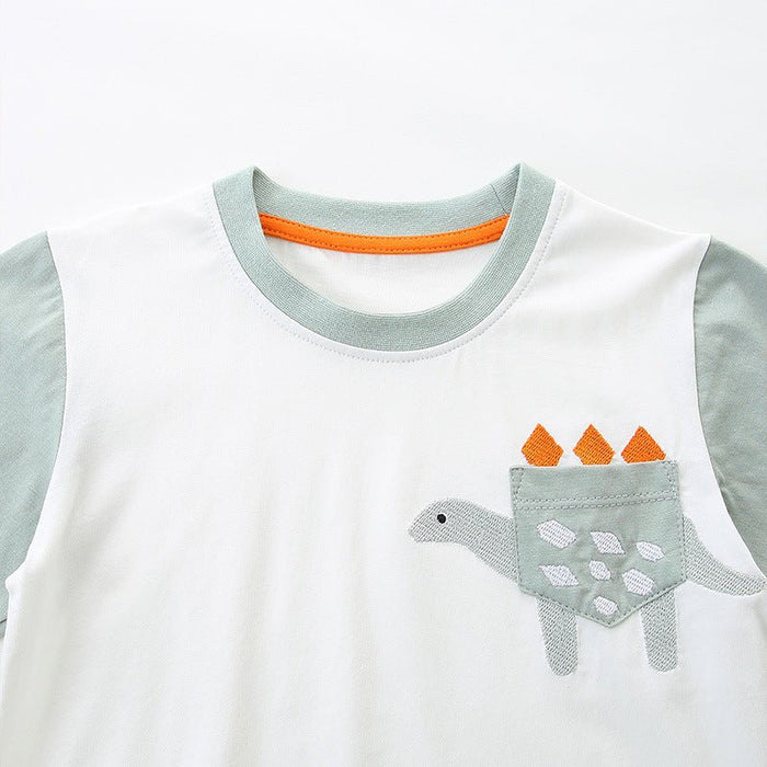 Toddler Boys Cartoon Dinosaur Print Tee & Orange Plaid Shorts 2-Piece Set