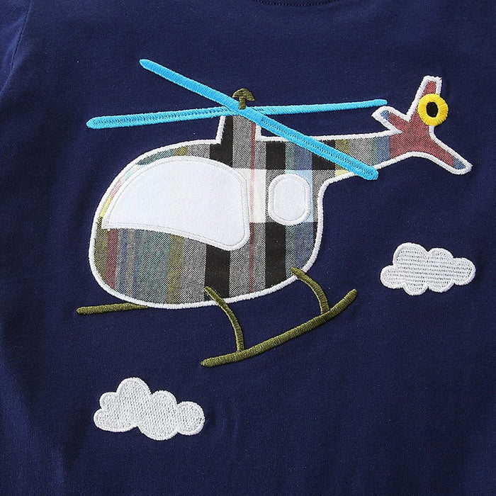 Toddler Boy's Helicopter Print Short Sleeve T-shirt with Shorts Set