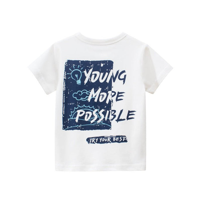Toddler Boy's Letter Print Casual White T-shirt