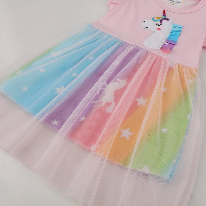 Toddler Girl's Short Sleeve Unicorn Design Dress
