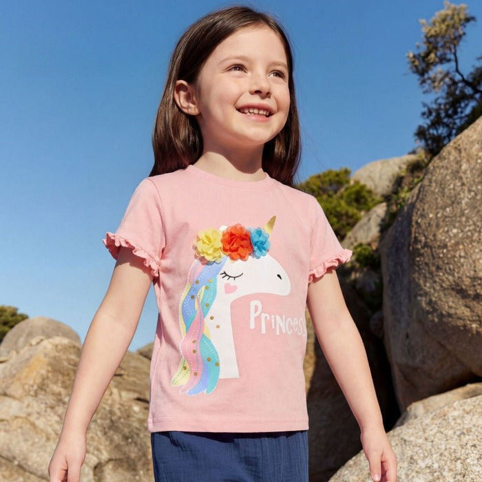 Toddler/Kid 3D Flower Unicorn Ruffle Sleeve Tee