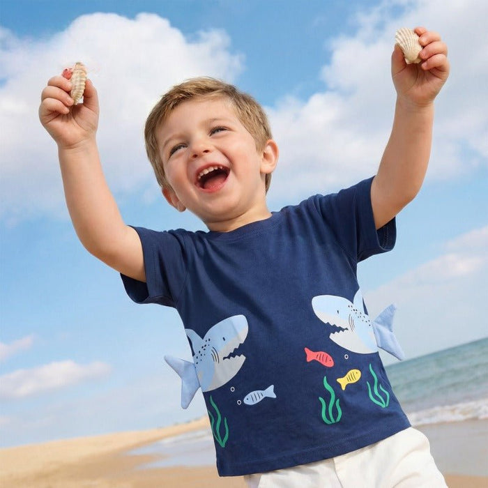 Toddler/Kid 3D Shark Short Sleeve Blue Tee