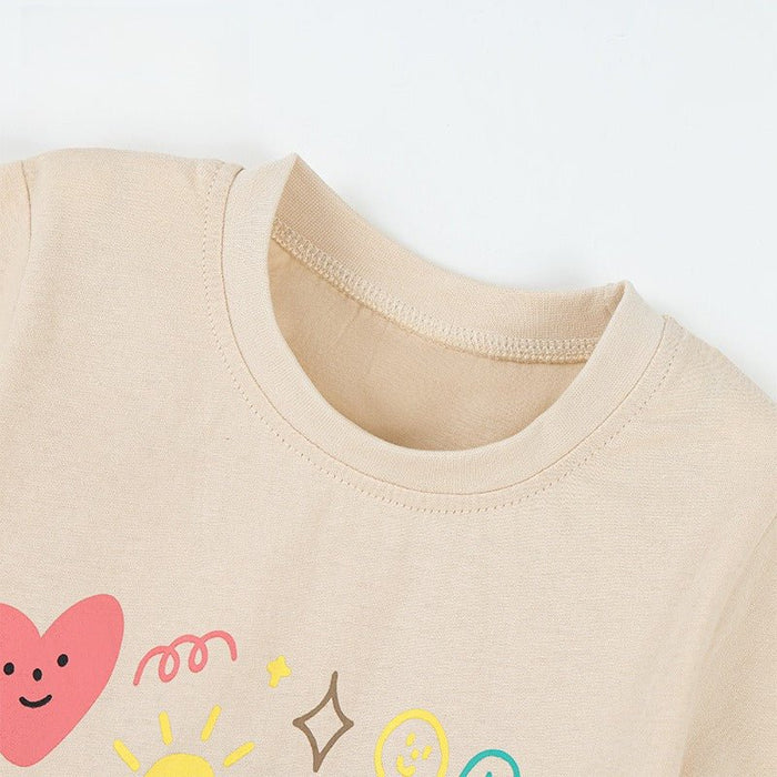 Toddler/Kid Beige Floral and Heart Doodle Casual T-Shirt