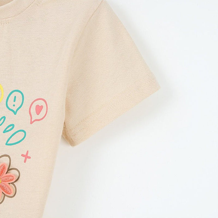 Toddler/Kid Beige Floral and Heart Doodle Casual T-Shirt