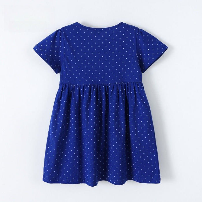 Toddler/Kid Blue Polka Dot Unicorn Short Sleeve Dress