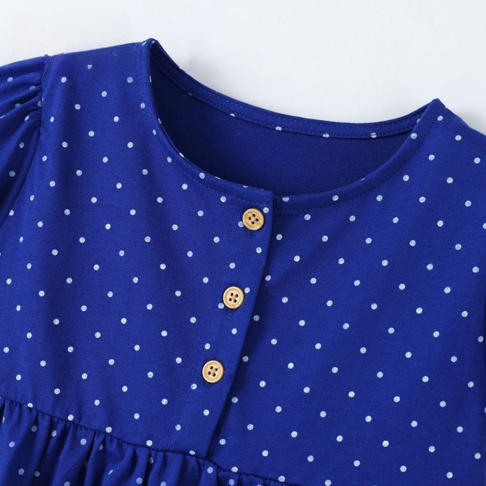 Toddler/Kid Blue Polka Dot Unicorn Short Sleeve Dress