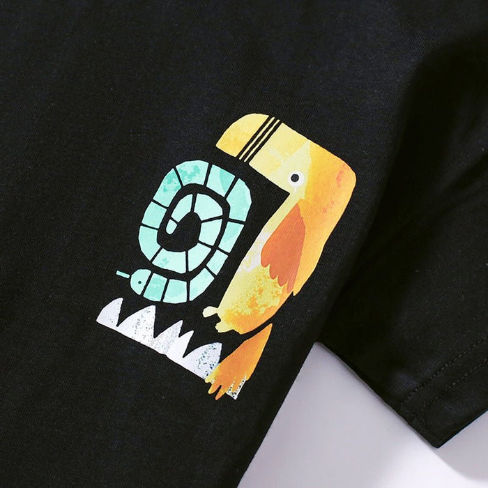 Toddler/Kid Boy Black Cartoon T-Shirt and Blue Shorts Set