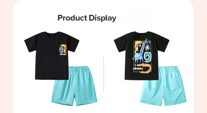 Toddler/Kid Boy Black Cartoon T-Shirt and Blue Shorts Set