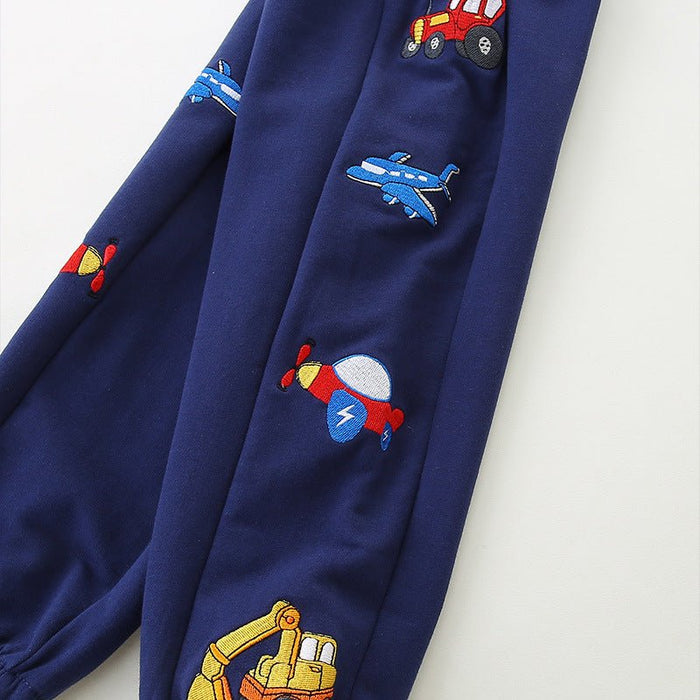 Toddler/Kid Boy Car and Aircraft Embroidery Design Pants
