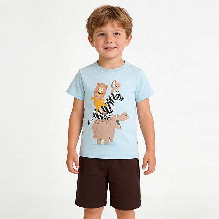 Toddler/Kid Boy Cartoon Jungle Animals Graphic Top with Matching Shorts Set