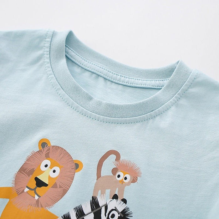 Toddler/Kid Boy Cartoon Jungle Animals Graphic Top with Matching Shorts Set