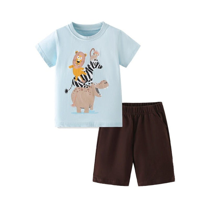 Toddler/Kid Boy Cartoon Jungle Animals Graphic Top with Matching Shorts Set