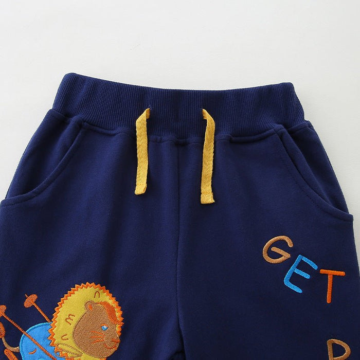 Toddler/Kid Boy Cartoon Lion Embroidery Design Pants