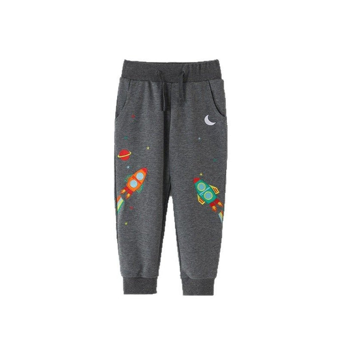 Toddler/Kid Boy Cartoon Rocket Embroidery Gray Pants