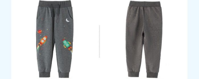 Toddler/Kid Boy Cartoon Rocket Embroidery Gray Pants