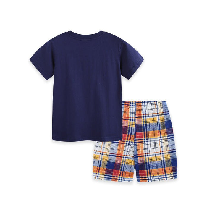 Toddler/Kid Boy Construction Vehicle Plaid Shorts Set