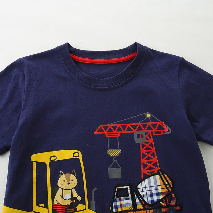 Toddler/Kid Boy Construction Vehicle Plaid Shorts Set