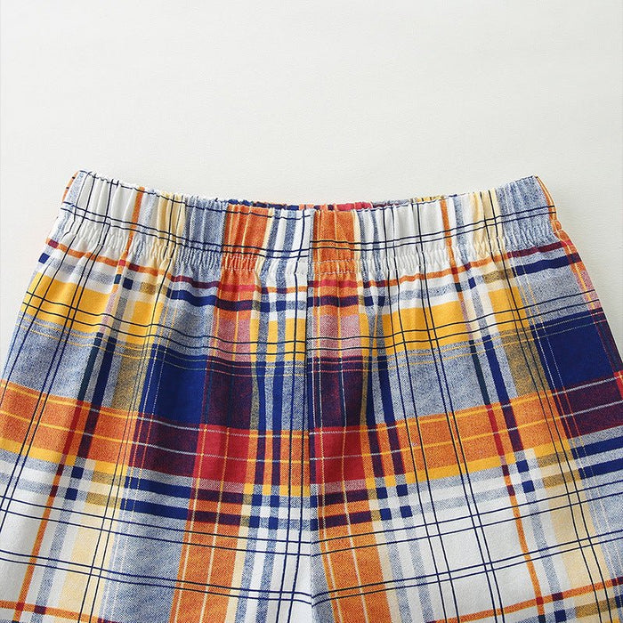 Toddler/Kid Boy Construction Vehicle Plaid Shorts Set