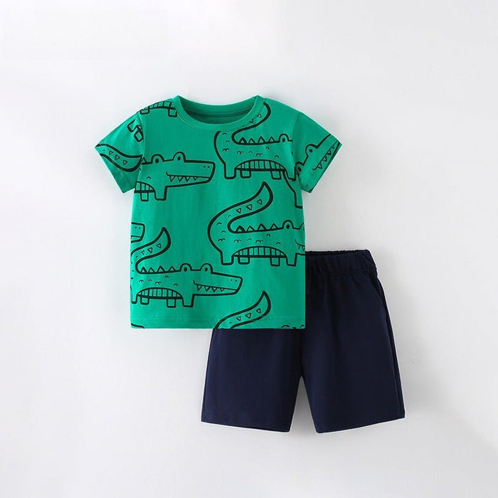 Toddler/Kid Boy Green Crocodile Print T-Shirt and Shorts Set