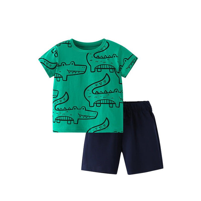 Toddler/Kid Boy Green Crocodile Print T-Shirt and Shorts Set