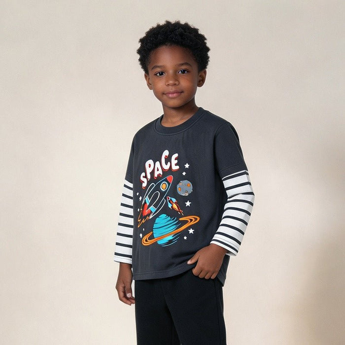 Toddler/Kid Boy Outer Space Print Cotton Tee