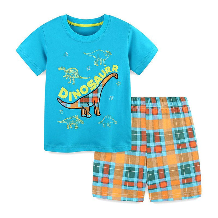 Toddler/Kid Boy Plaid Dinosaur Casual T-shirt and Shorts Set