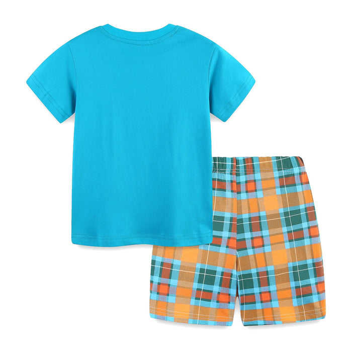 Toddler/Kid Boy Plaid Dinosaur Casual T-shirt and Shorts Set